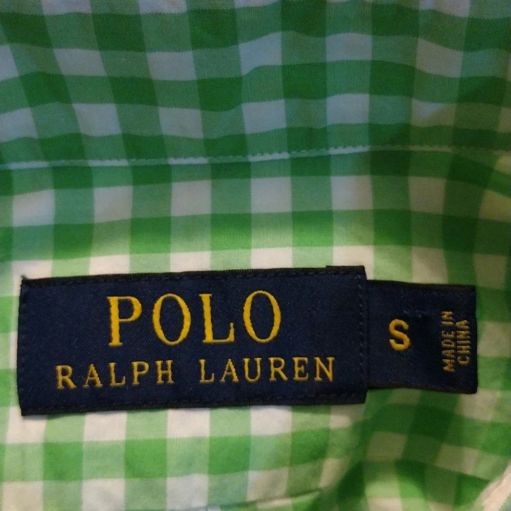 Polo Ralph Lauren green white plaid rounded hem cotton women's small Blouse - Picture 2 of 10
